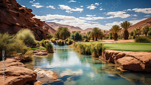 Beautiful desert oasis landscape in Oasis. 