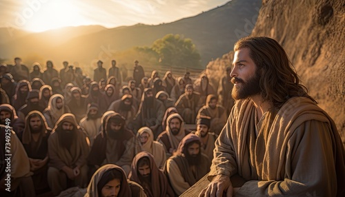 Jesus Standing in Front of a Large Group of People