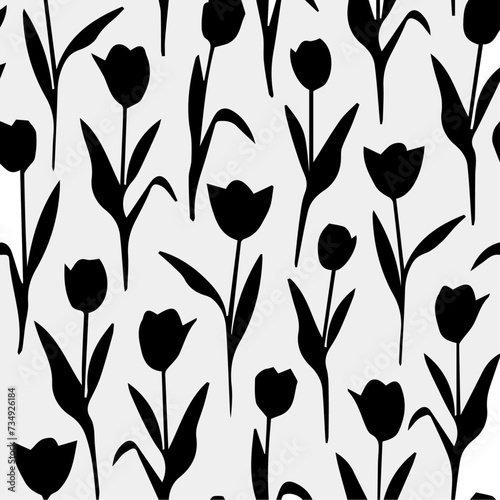 Seamless pattern with flowers.trendy black tulip flowers pattern.Vector illustration.