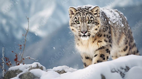 Snow Leopard Moving Slowly Eyes on its Prey