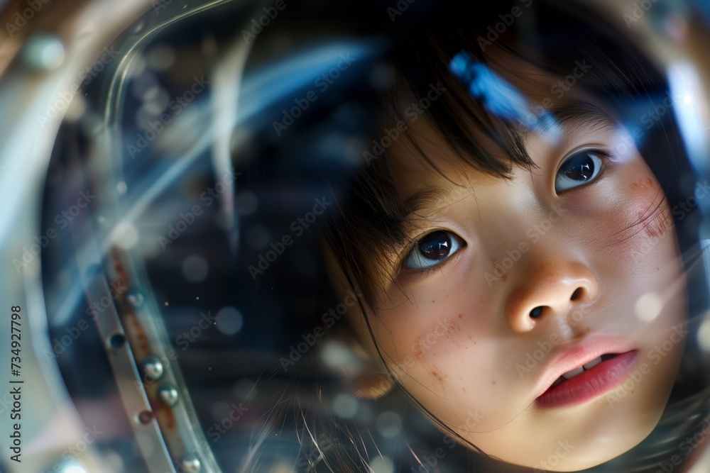 Captivating Asian Girl Gazes Through The Airplane Window, Pure Fascination Shining Through