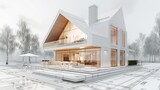 3D illustration of a modern cottage concept found on blueprints.
