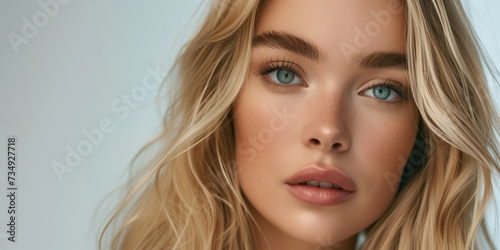 Promotional Ad Features Beautiful Blonde With Perfect Complexion Promoting Skincare At Salon