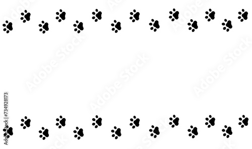 動物の足跡　肉球　フレーム　背景素材　飾り枠　シンプル　シルエット　白バック　透過　横長 photo