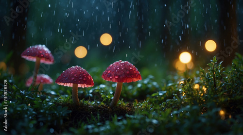 Beautiful nature with rain in forest. AI generated