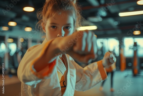 Determined Girl Practicing Taekwondo Moves With Precision At The Gym