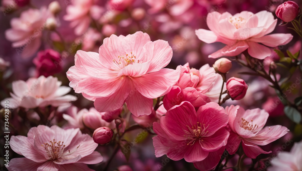 Vibrant pink flowers blossom in spring close up. AI generated Vibrant pink flowers blossom in spring close up. AI generated