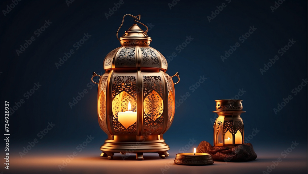 lantern with candle - blessed month Ramadan Kareem
