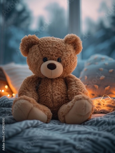 cute teddy bear on the bed