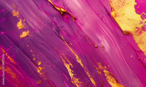 Purple and gold paint texture on canvas  painting wallpaper  close up macro view  copy space   