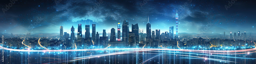 Futuristic City - High-Speed Digital Data Trails