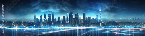 Futuristic City - High-Speed Digital Data Trails