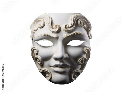 a white mask with swirls on it