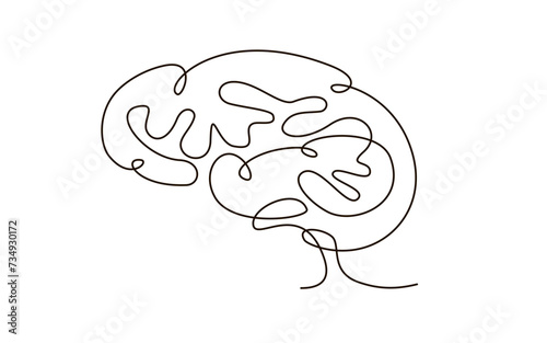 Human brain continuous one line symbol drawing. Brain medical health icon in simple linear doodle style. Continuous line vector illustration with editable stroke for medicine poster, infographic