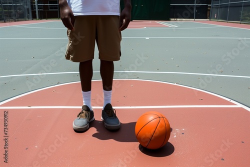 Man With Basketball On Basketball Court, Ready For Game