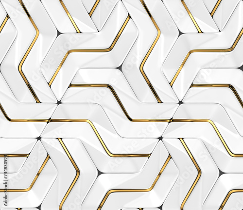 3D Wallpapers white tiles with golden metal decor with modern geometric modules with high quality seamless realistic texture photo
