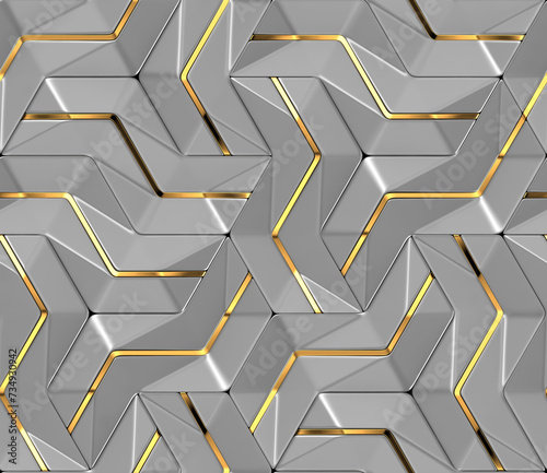 3d grey wall tiles with gold metal decor with shaded geometric modules with high quality seamless texture
