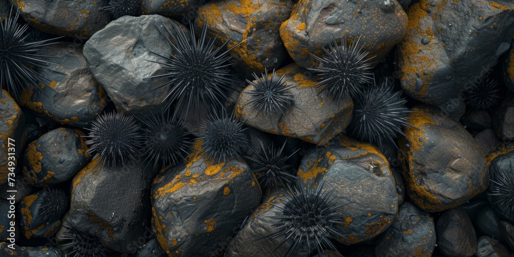 Sea Urchins, With Their Sharp And Black Appearance, Provide An Ideal Surface For Text Or Design When Clinging To Rocks. Sea Urchins, With Their Sharp And Black Appearance, Provide An Ideal Surface For Text Or Design When Clinging To Rocks.