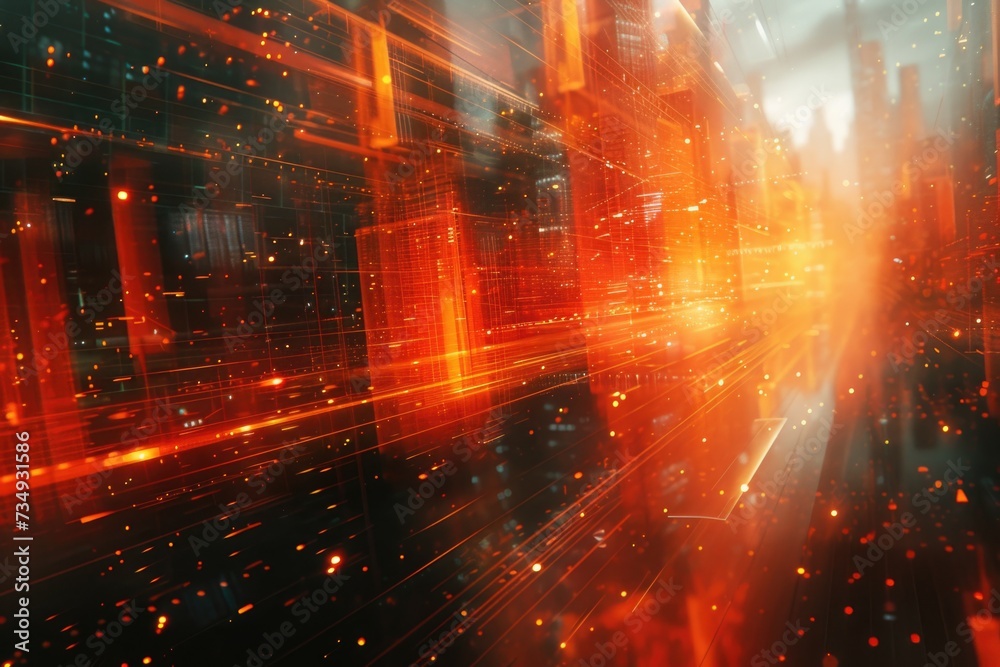 A bustling metropolis, aglow with amber hues and vibrant laser beams, illuminating the night with a mesmerizing display of light and energy A bustling metropolis, aglow with amber hues and vibrant laser beams, illuminating the night with a mesmerizing display of light and energy