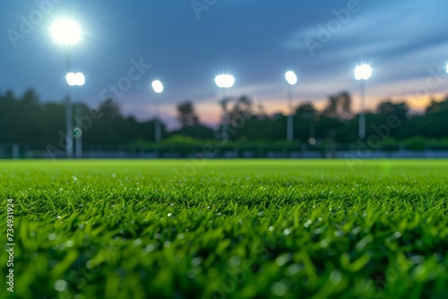 Magical Stadium Illuminated By Vibrant Green Grass Field
