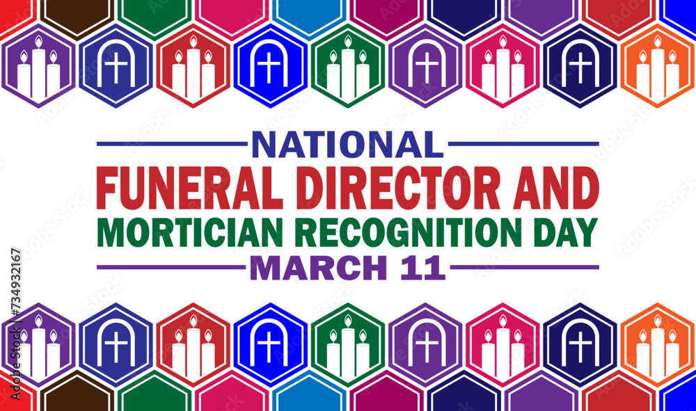 National Funeral Director and Mortician Recognition Day Vector Template Design Illustration. March 11. Suitable for greeting card, poster and banner