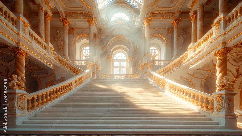 Obraz premium Grand Staircase in a Classical Museum: A majestic staircase within a classical museum, featuring intricate architectural details and a sense of grandeur