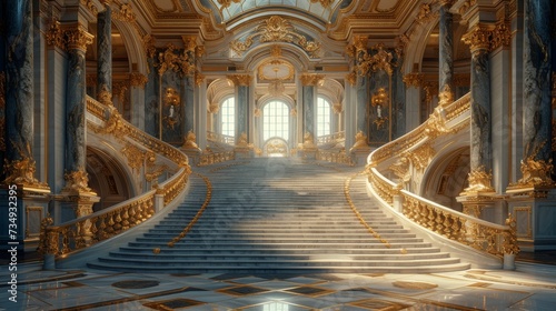 Grand Staircase in a Classical Museum  A majestic staircase within a classical museum  featuring intricate architectural details and a sense of grandeur