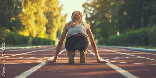 Young Girl Preparing To Race On Track In Public Park photo