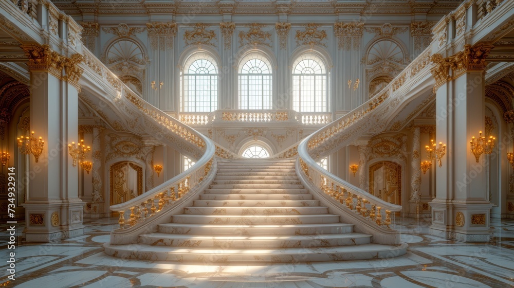 Grand Staircase in a Classical Museum: A majestic staircase within a classical museum, featuring intricate architectural details and a sense of grandeur