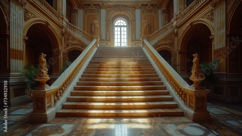 Grand Staircase in a Classical Museum  A majestic staircase within a classical museum  featuring intricate architectural details and a sense of grandeur