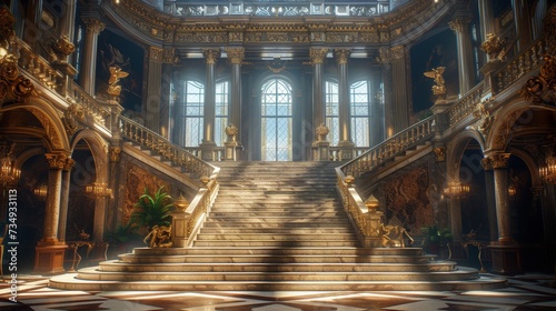 Foto Grand Staircase in a Classical Museum: A majestic staircase within a classical m