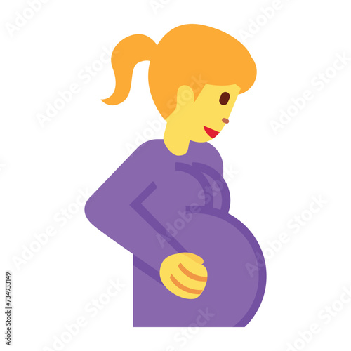 Pregnant Woman vector icon. Isolated  pregnant woman holding her round stomach emoji sticker design.