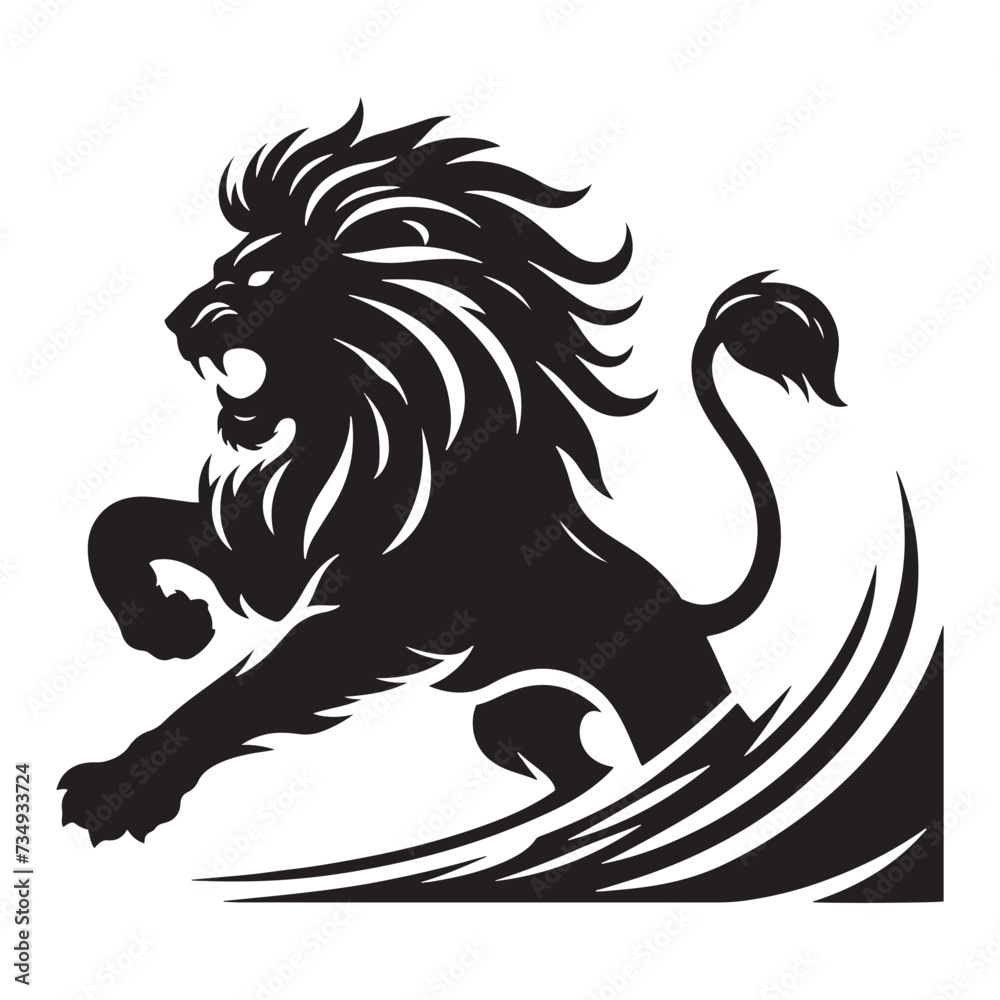 Fototapeta premium Furious Roar: Intense Vector Illustration Silhouette of an Angry Lion, Capturing the Ferocity and Power of the Fierce Predator.