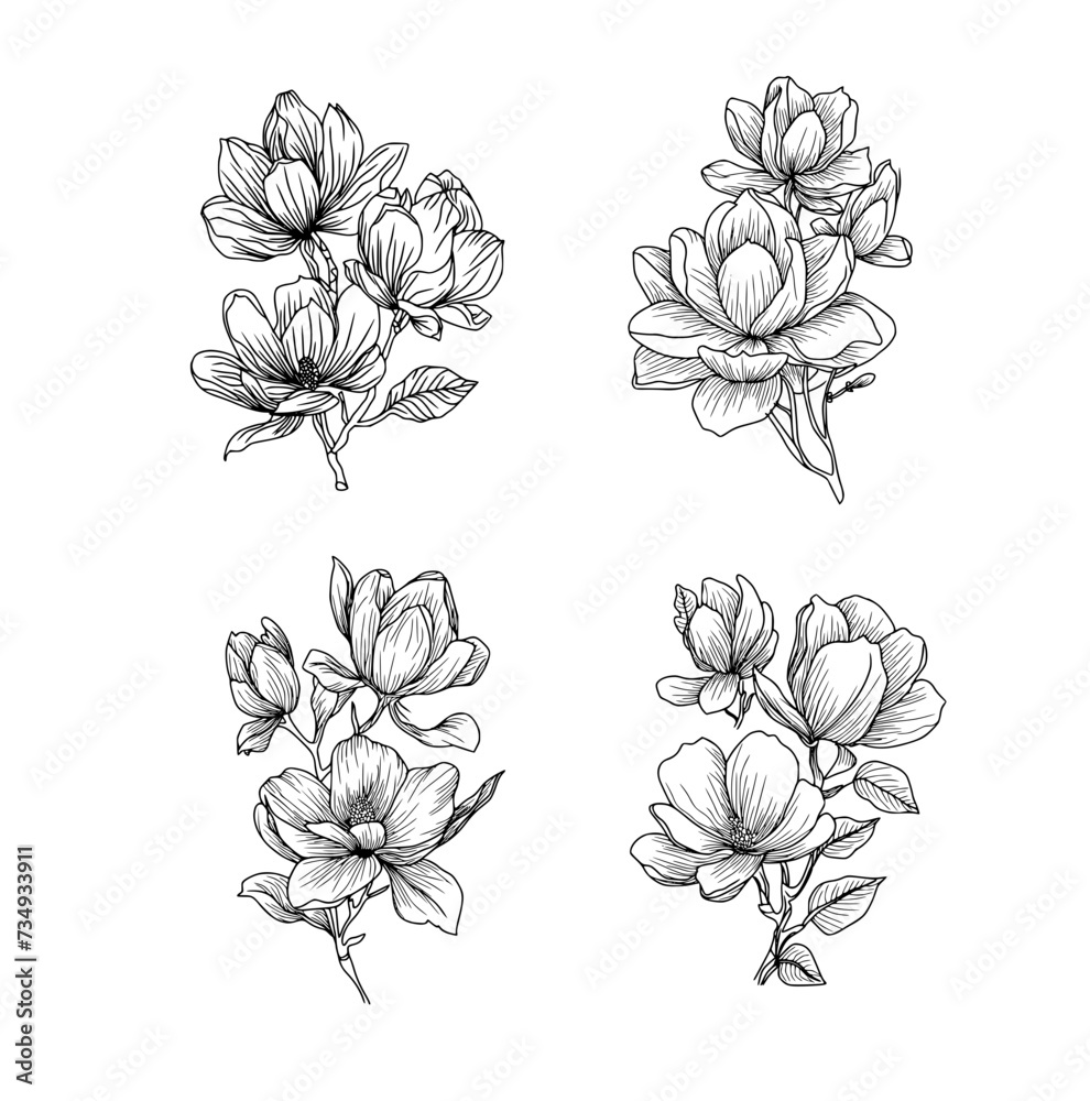 Peony flower and leaves drawing. Vector hand drawn engraved floral card. Botanical rose, branch and berry Black ink sketch. Great for tattoo, invitations, greeting cards, decor 