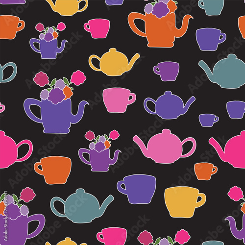 vectoriel éléments Garden Tea Party dessinés à la main motif répété, parfait pour le papier d'emballage, les invitations, le thé, les assiettes en papier, les serviettes de table, la papeterie, le pap