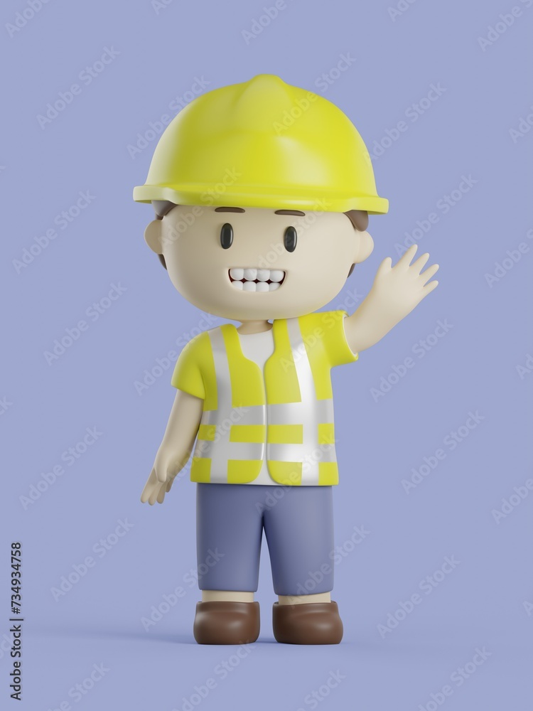 3d builder with greeting pose, An engineer with greeting pose, Cartoony builder character, Builder with safety hat 3d builder with greeting pose, An engineer with greeting pose, Cartoony builder character, Builder with safety hat