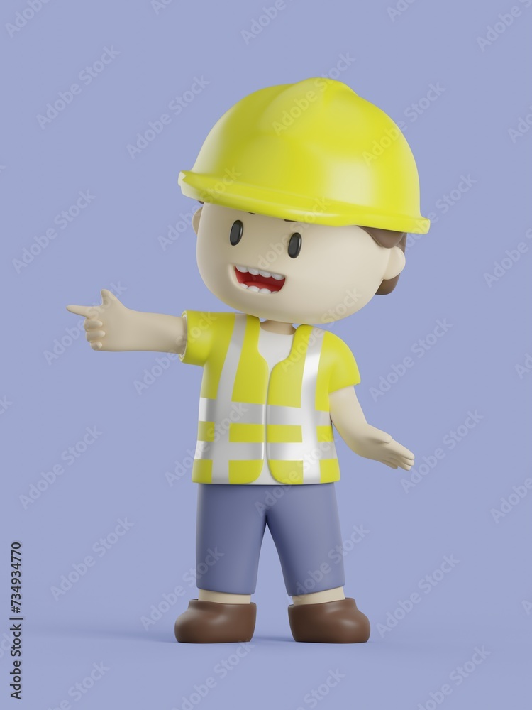 3d builder with pointing pose, An engineer with pointing pose, Cartoony builder character, Builder with safety hat 3d builder with pointing pose, An engineer with pointing pose, Cartoony builder character, Builder with safety hat