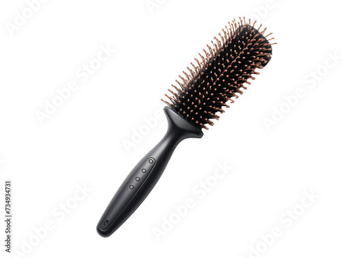 a black hair brush with orange bristles