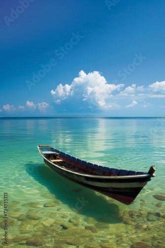 A lonely boat floats on the sea in the Thailand. Beautiful landscape