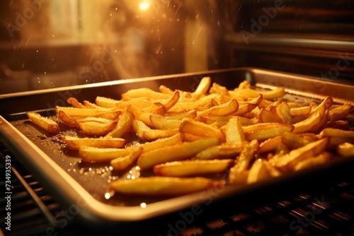a tray of french fries is sitting inside an oven
