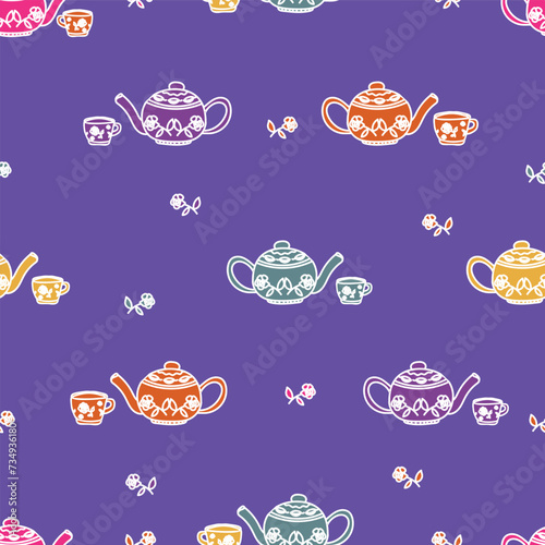 vectoriel éléments Garden Tea Party dessinés à la main motif répété, parfait pour le papier d'emballage, les invitations, le thé, les assiettes en papier