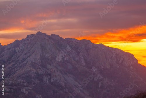 Beautiful natural landscape on sunset with mountains