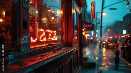 jazz bar window at the evening lights