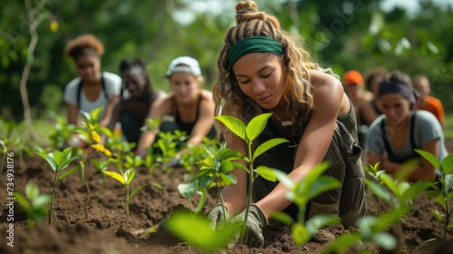 Environmental volunteer together plants new trees