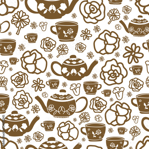vectoriel éléments Garden Tea Party dessinés à la main motif répété, parfait pour le papier d'emballage, les invitations, le thé, les assiettes en papier