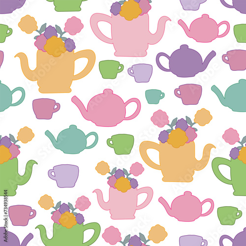 vectoriel éléments Garden Tea Party dessinés à la main motif répété, parfait pour le papier d'emballage, les invitations, le thé, les assiettes en papier