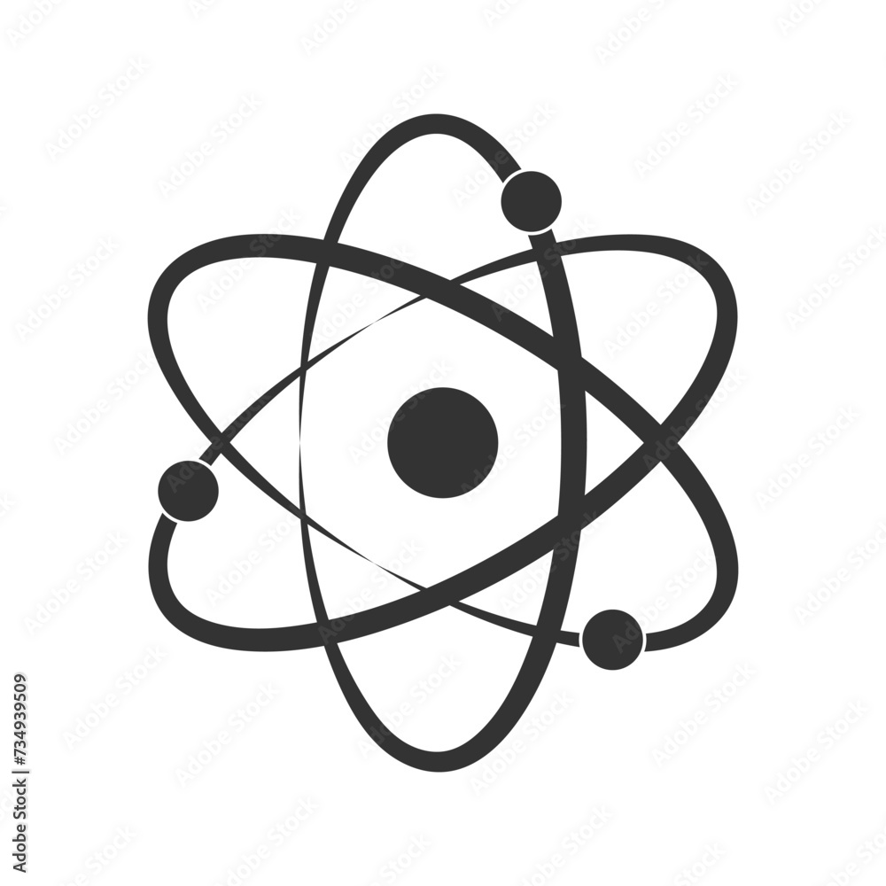 Atom graphic icon. Atom sign isolated on white background. Atom symbol, chemistry & science research. Vector illustration Atom graphic icon. Atom sign isolated on white background. Atom symbol, chemistry & science research. Vector illustration