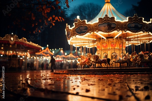 Carousel magic after dark People enjoy a festive merry go round