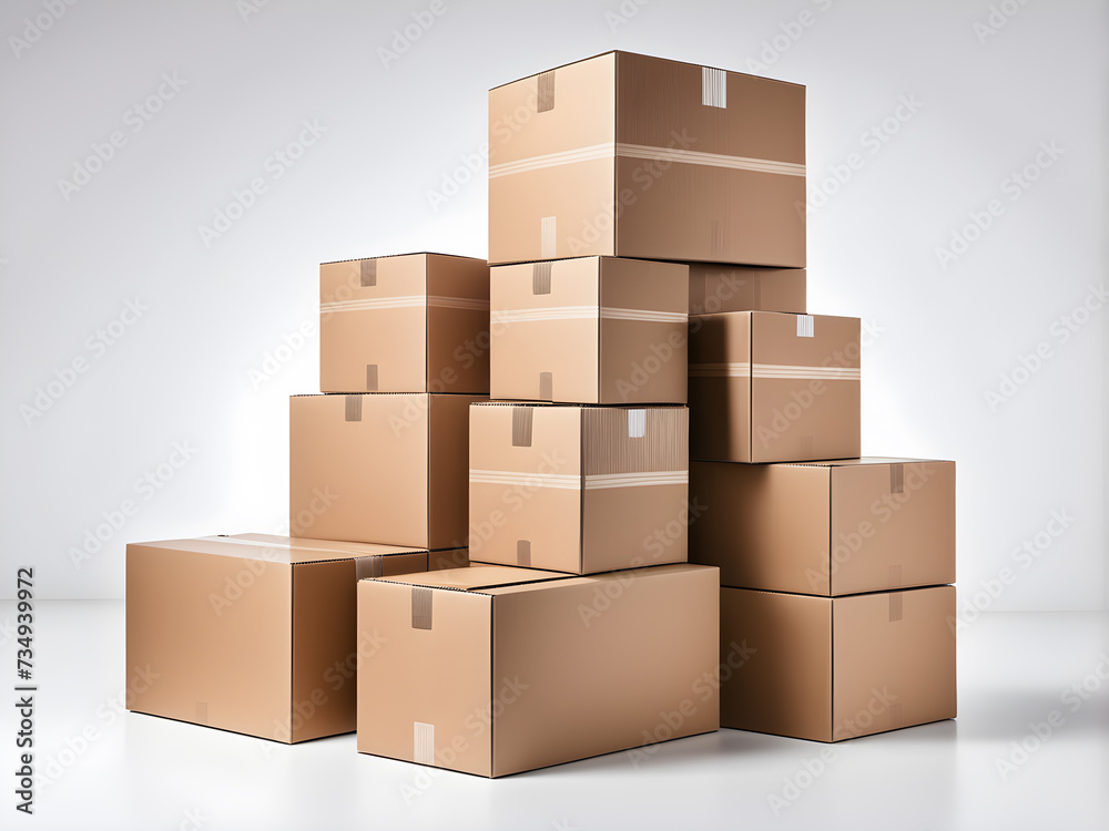 closed cardboard boxes on a white isolated background 