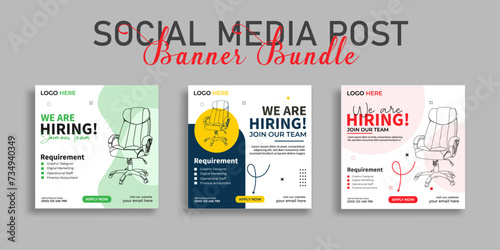 We are hiring job vacancy social media post or square web banner template vector bundle design	